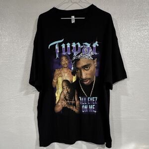 Tupac Shakur All Eyez On Me Vintage Style Graphic T-Shirt Black Rap Tee Size 2XL